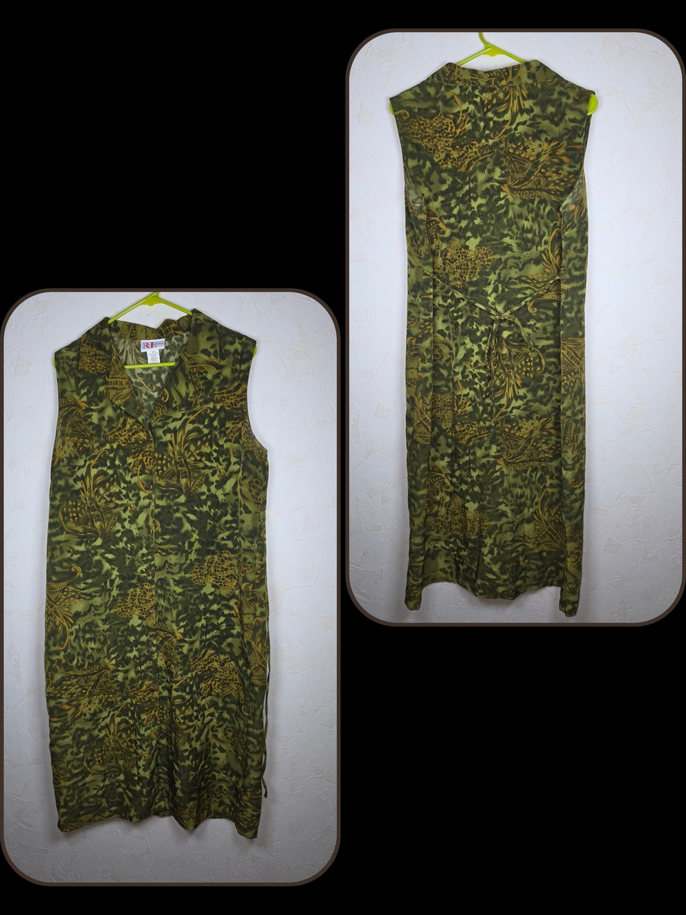 Vtg 90s R&k Originals Green Tropical & Animal Print Sleeveless Dress Grunge 14